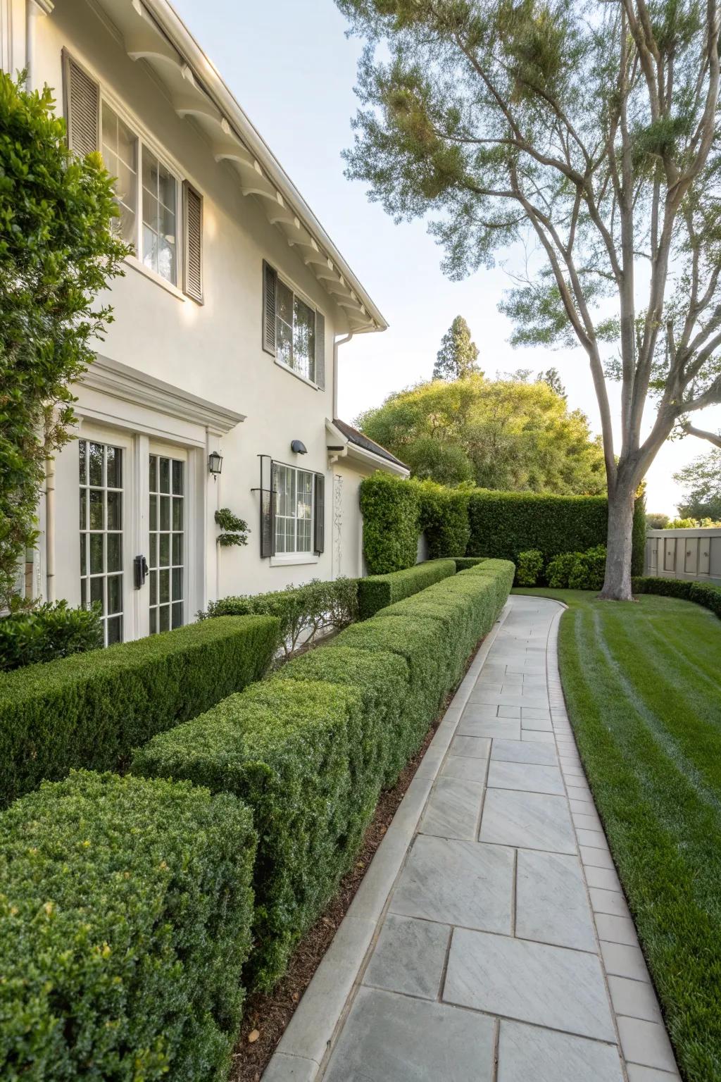 Neatly trimmed hedges adding elegance and privacy.