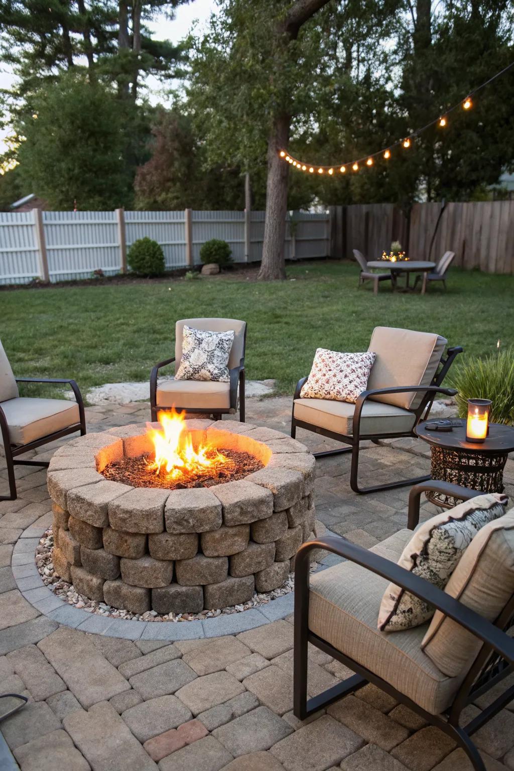 A fire pit makes for a cozy gathering spot.