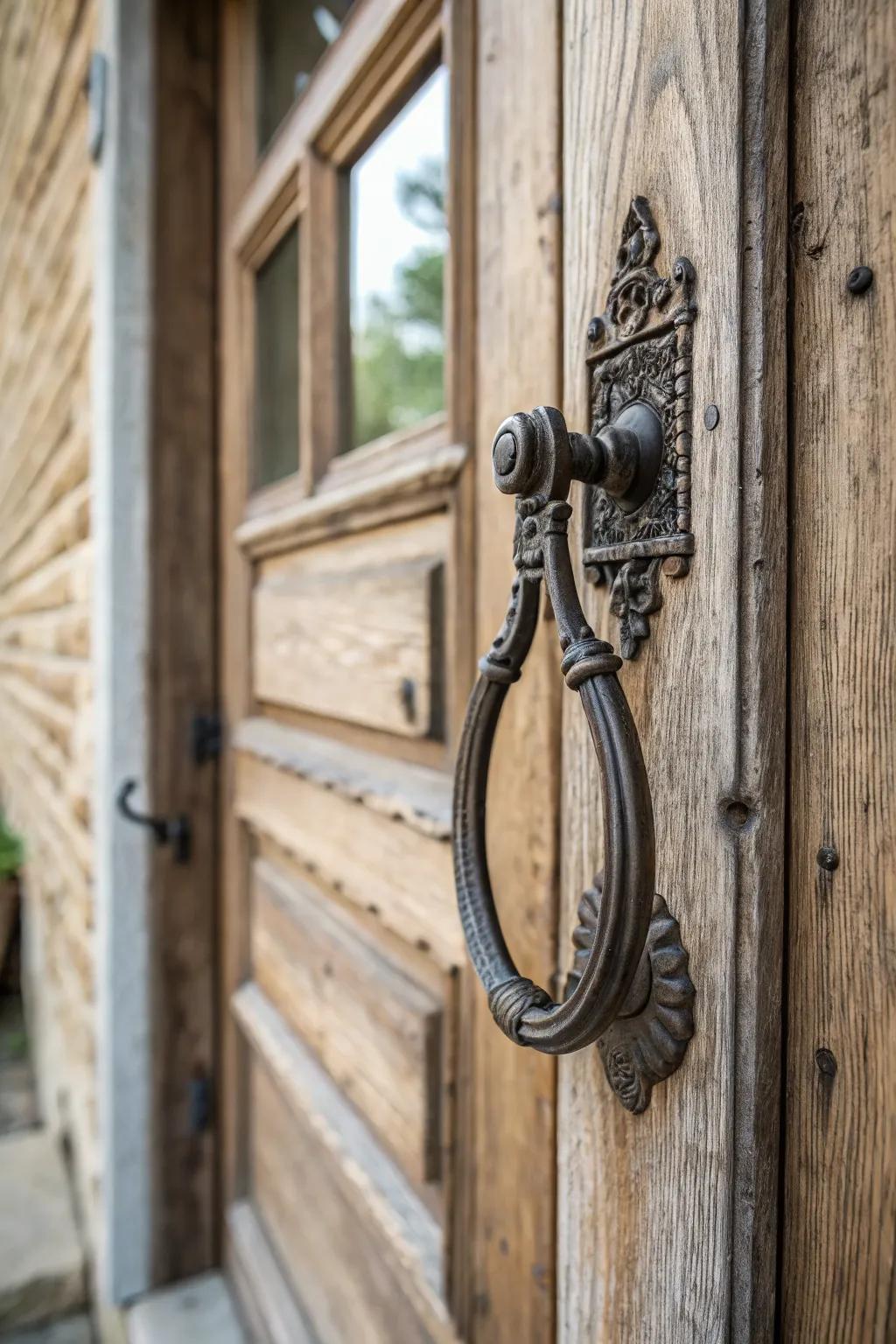 Unique hardware adding personality to a front door.