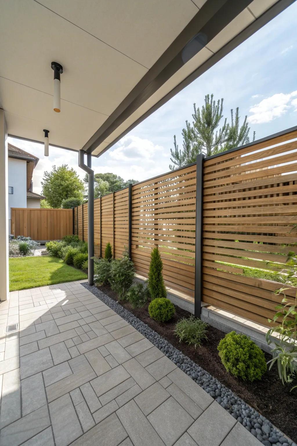 A modern patio showcasing a durable, eco-friendly composite fence.