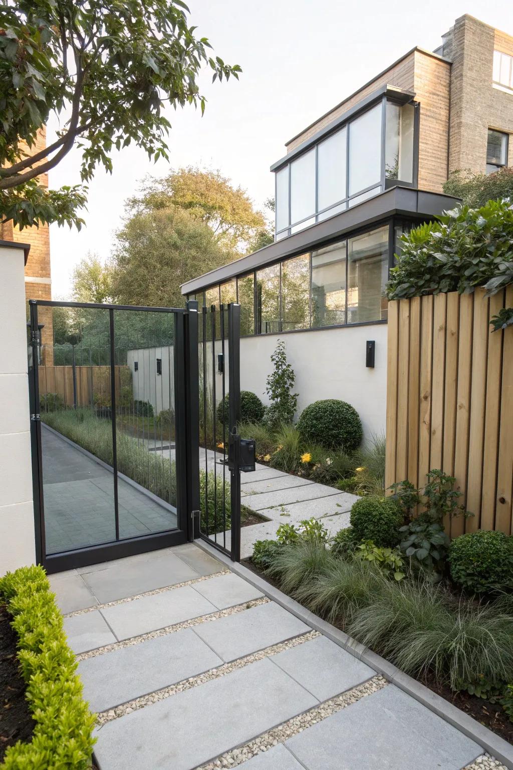 Sophisticated and stylish, glass panels elevate your gate's appearance.
