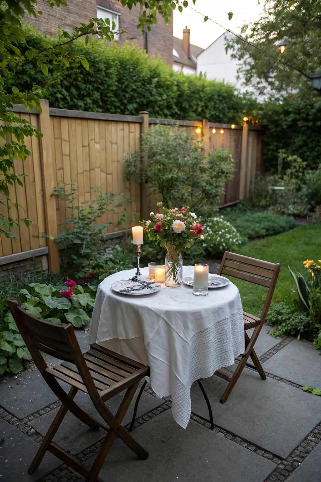 A compact dining set makes outdoor dining a delight.