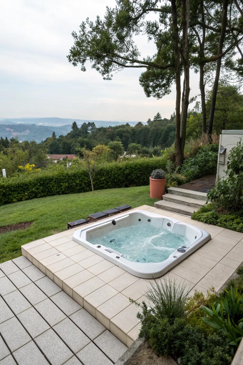 A paved patio provides practicality and style around your jacuzzi.