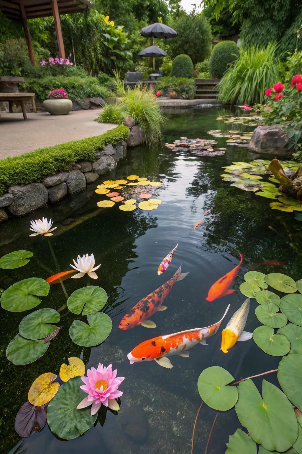 Aquatic plants add color and balance to your pond.