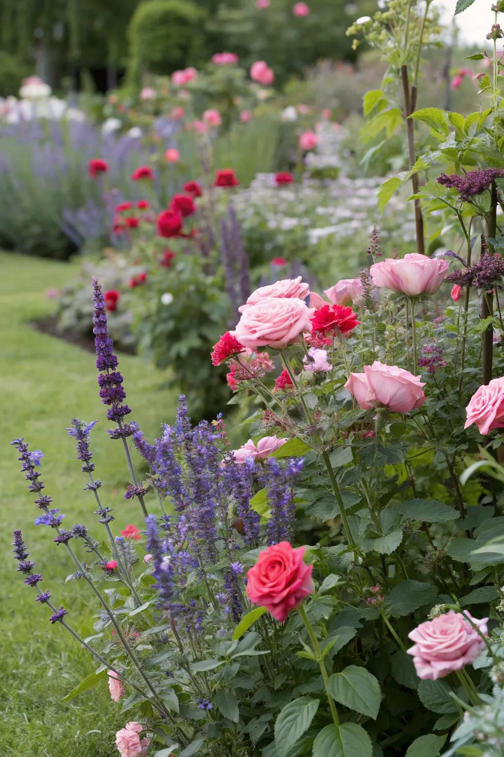Mixed plantings provide a rich tapestry of colors and textures.