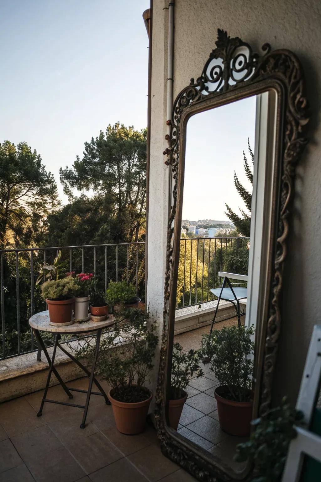 Use mirrors to create the illusion of a larger balcony.
