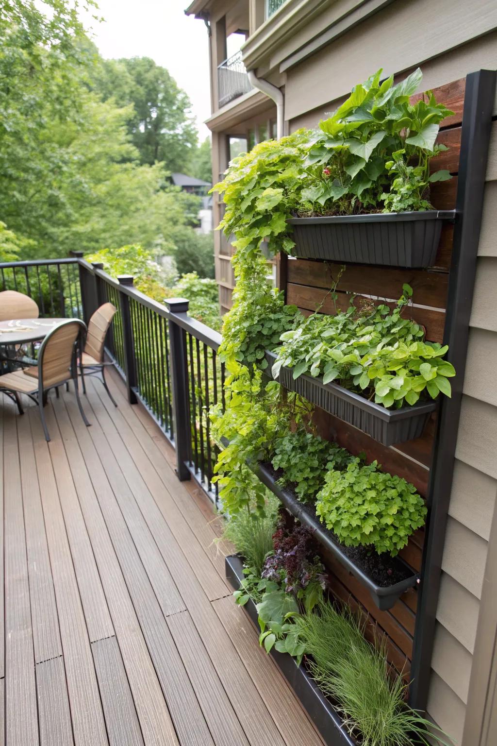 Vertical planters maximize space while enhancing decor.