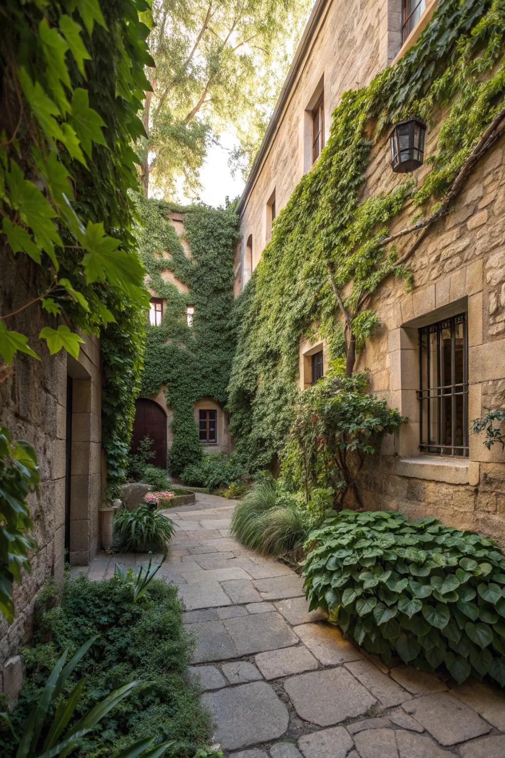 Character-rich stone walls in a charming courtyard.