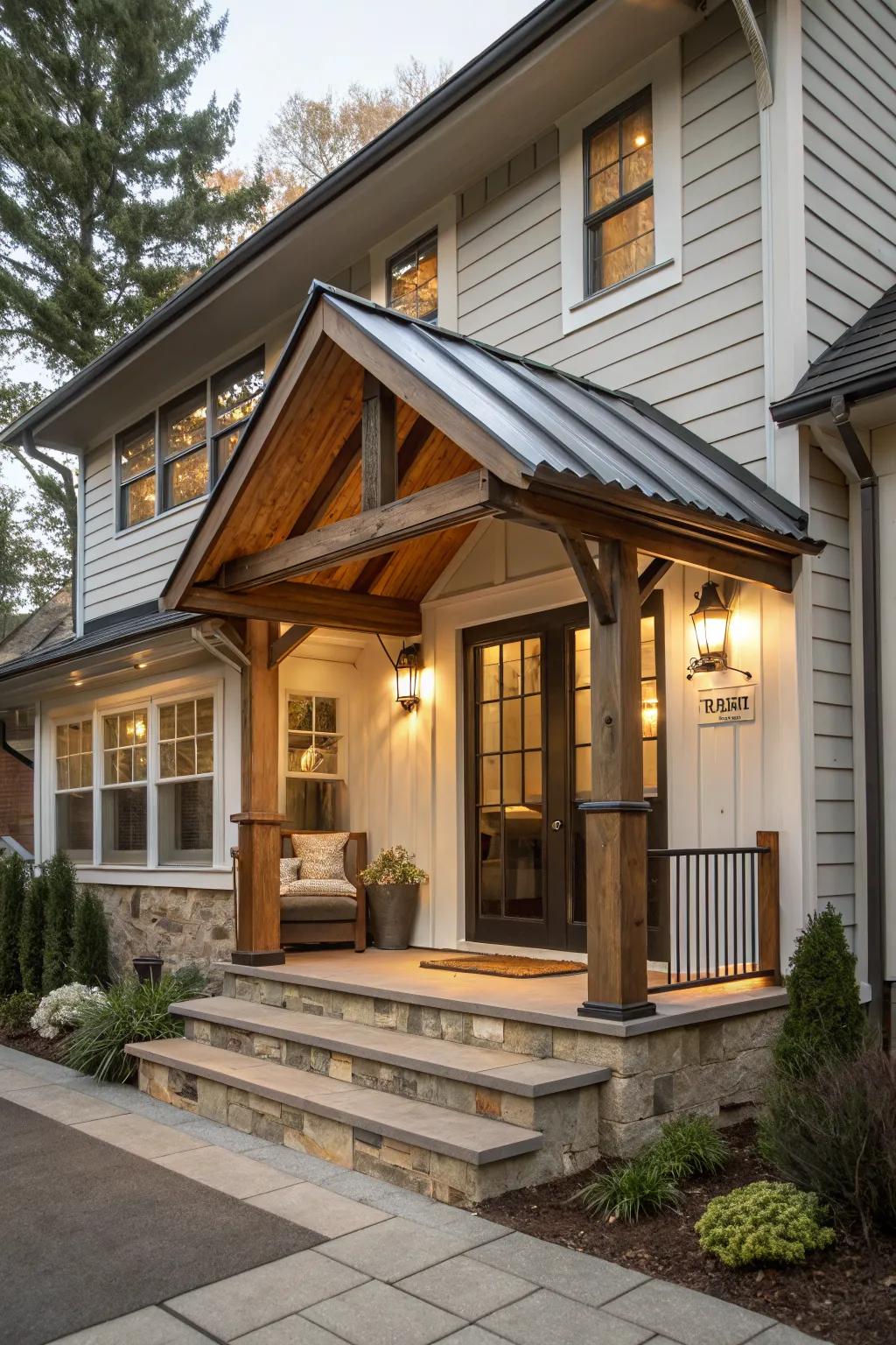 A blend of classic and modern styles gives the awning a unique flair.