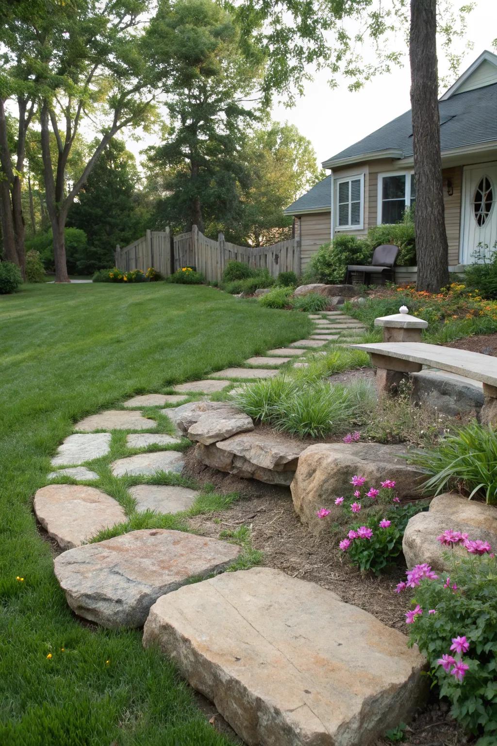 Rock seating adds both functionality and charm to your yard.