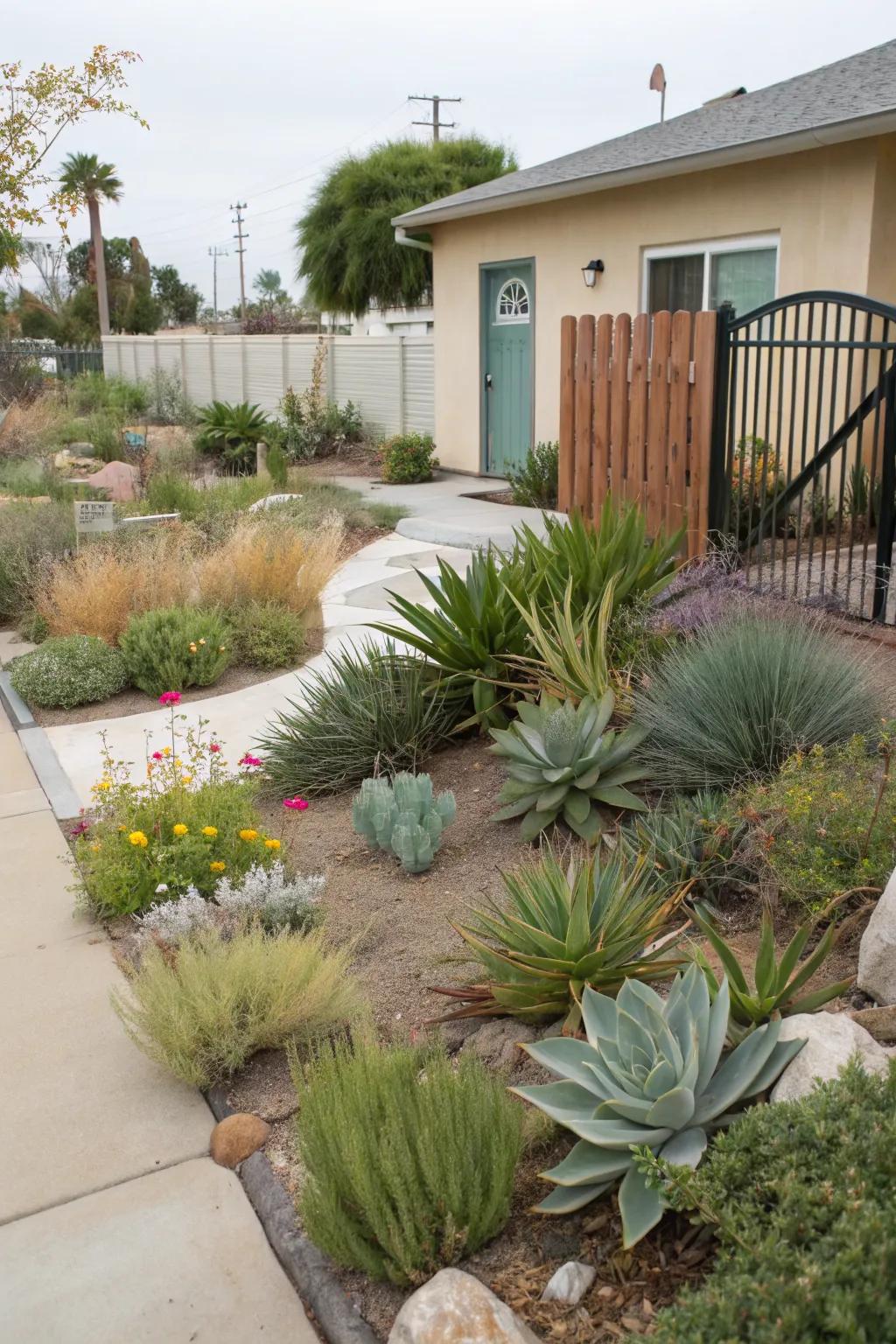 Native plants thriving in a xeriscape garden.