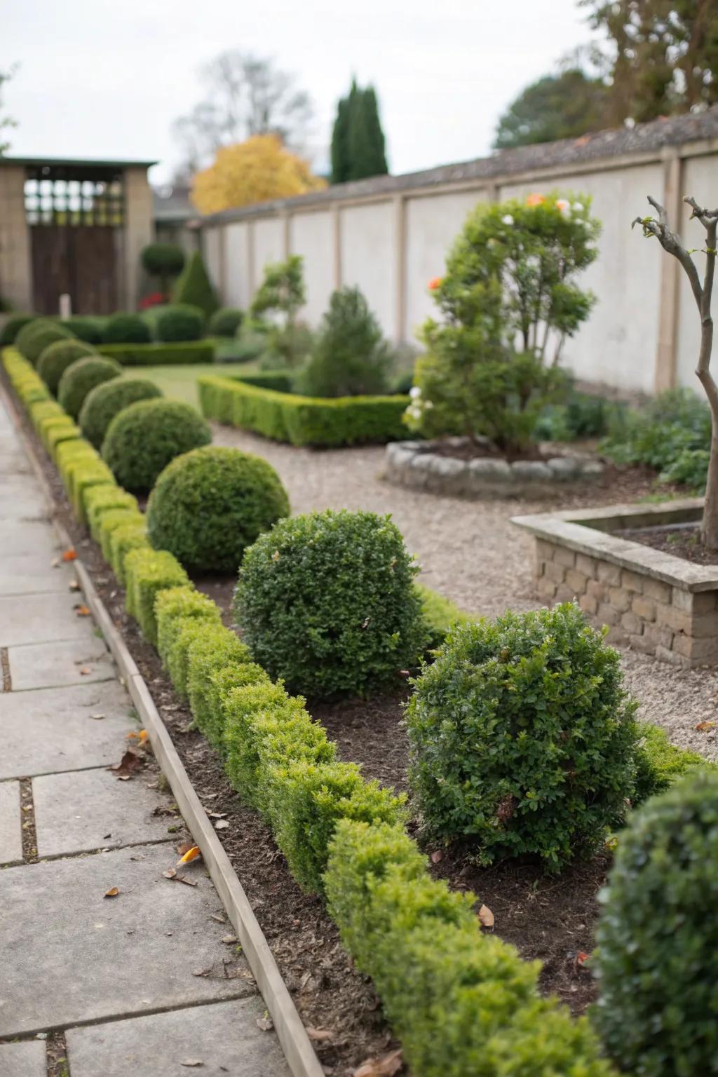Elegant and structured miniature shrub borders.
