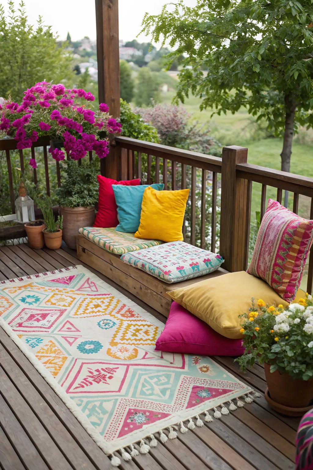 Decorative accents add comfort and style to the deck.
