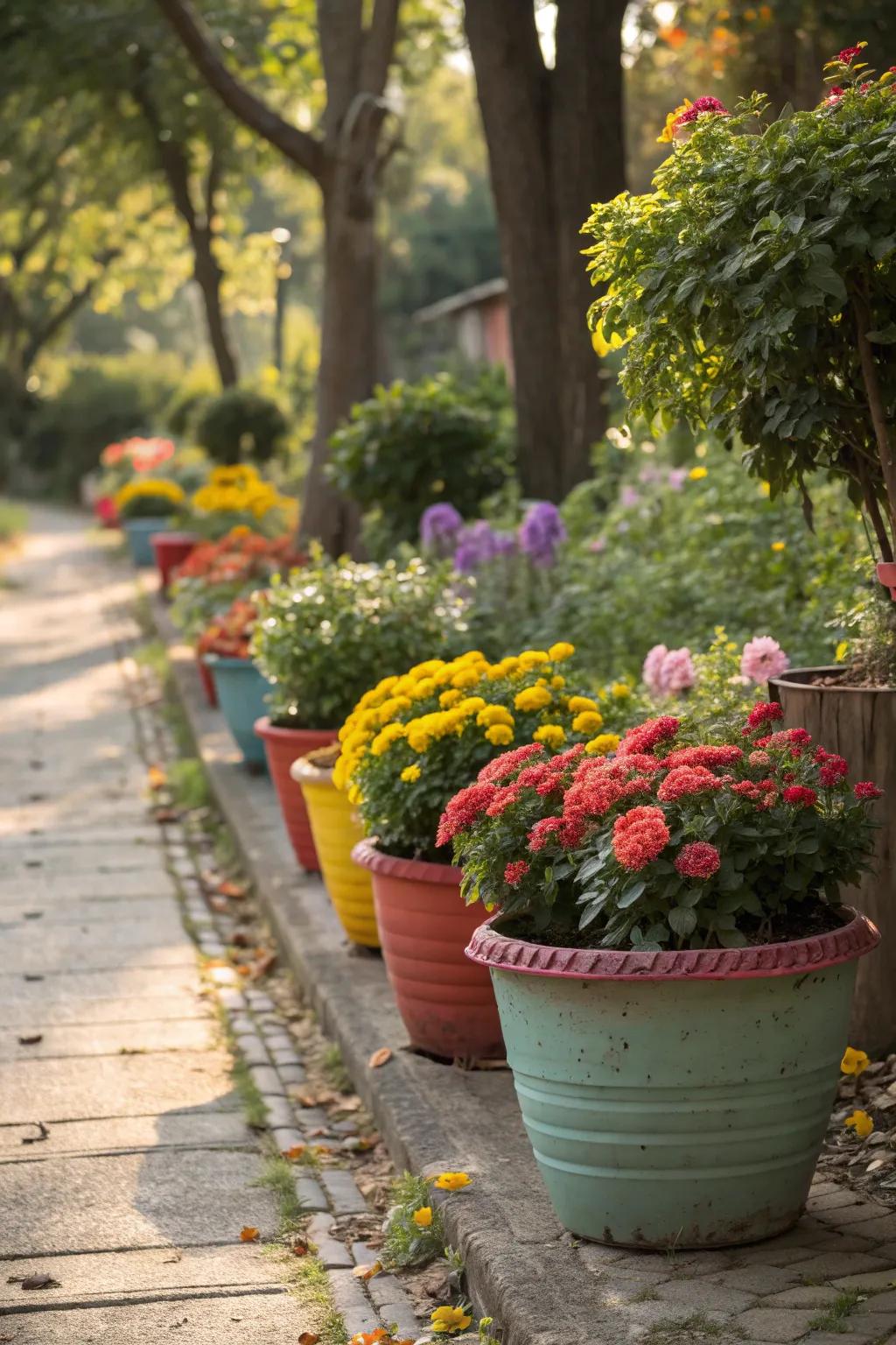 Brighten your garden with colorful pots.