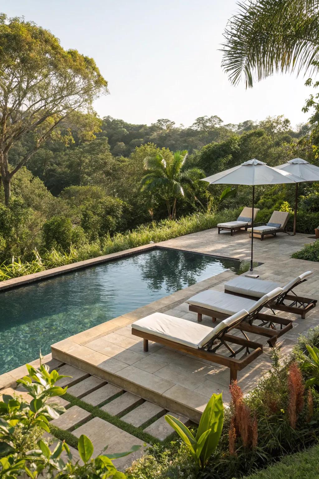 Tanning ledges offer a versatile space for relaxation and sunbathing.