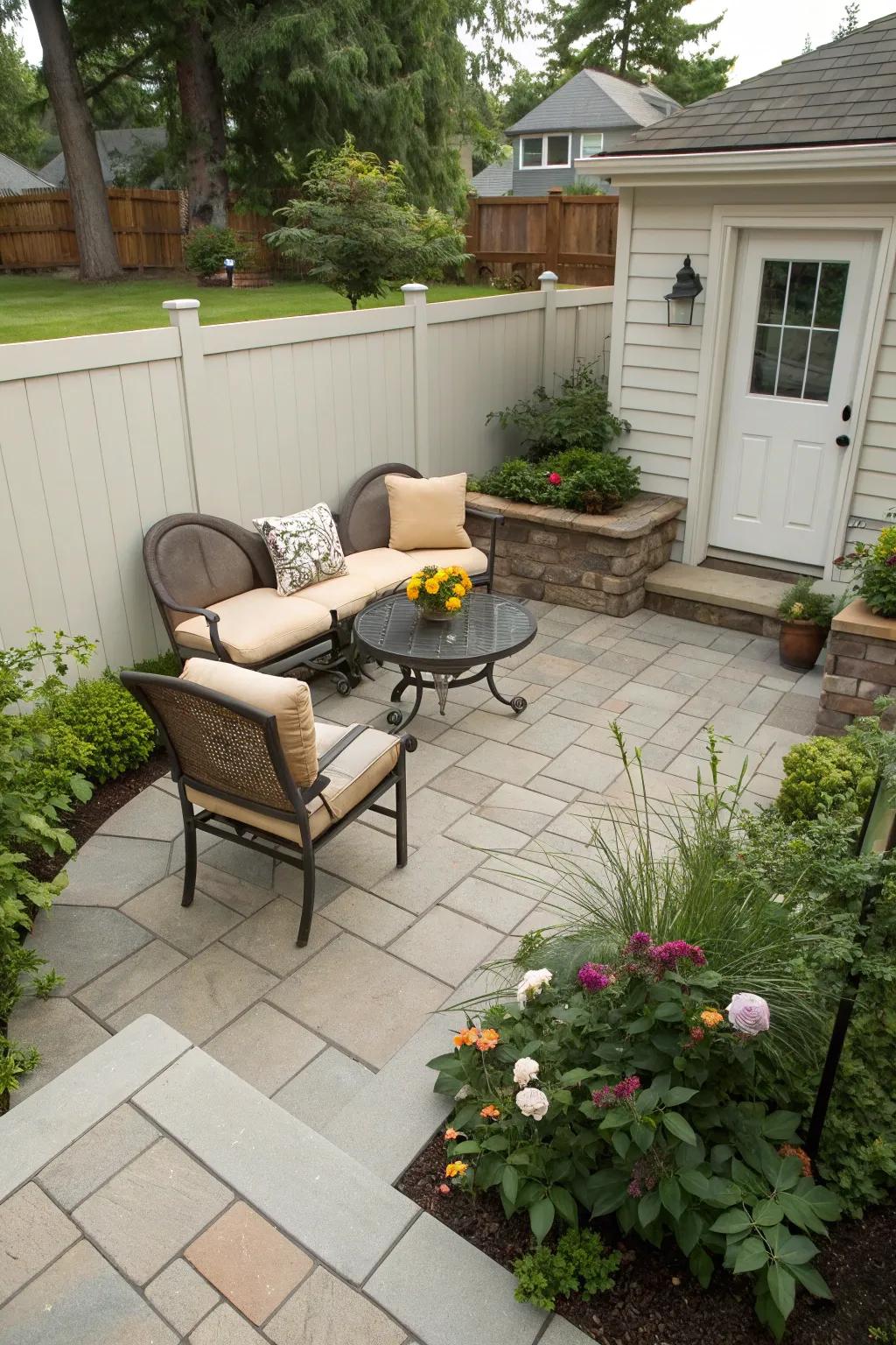 Smart layout maximizing space on a small patio.