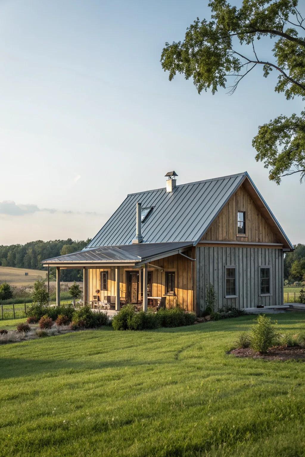 Modern farmhouse with a stylish metal roof