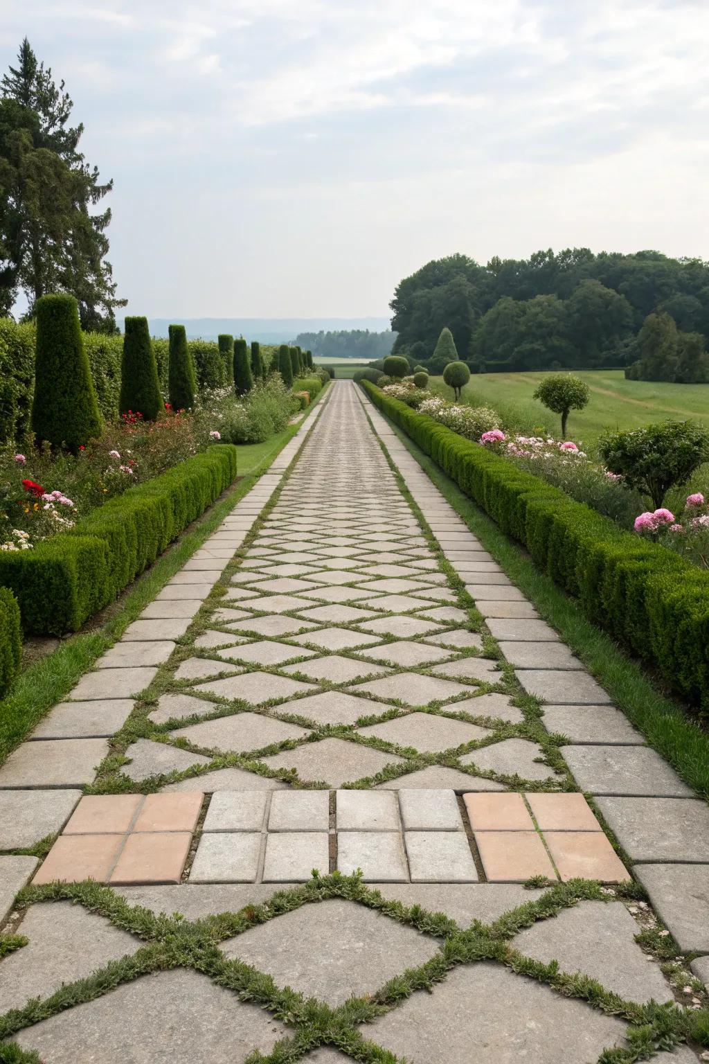 A symmetrical path with repeating elements for elegance.