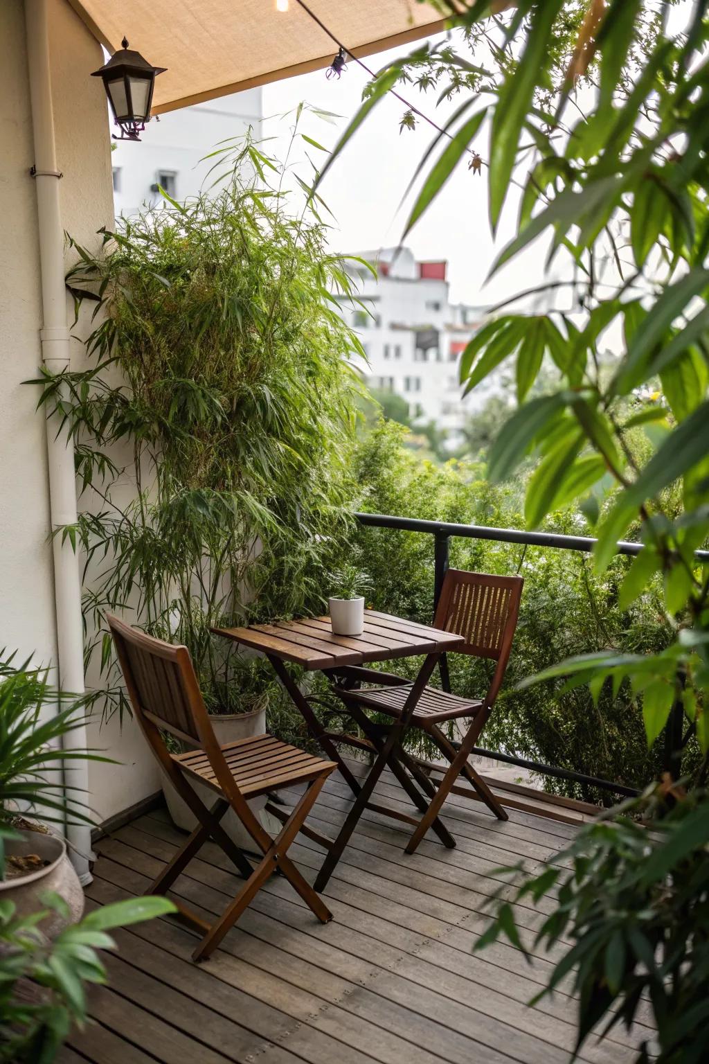 A charming dining area on a small deck.