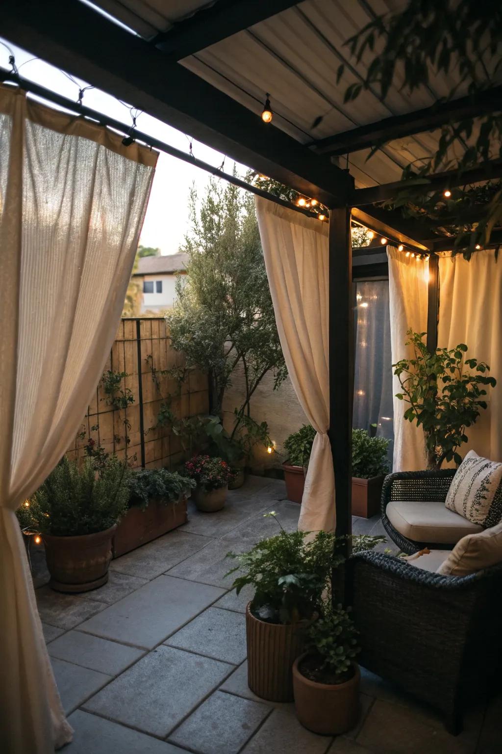 Outdoor curtains offer privacy and style.