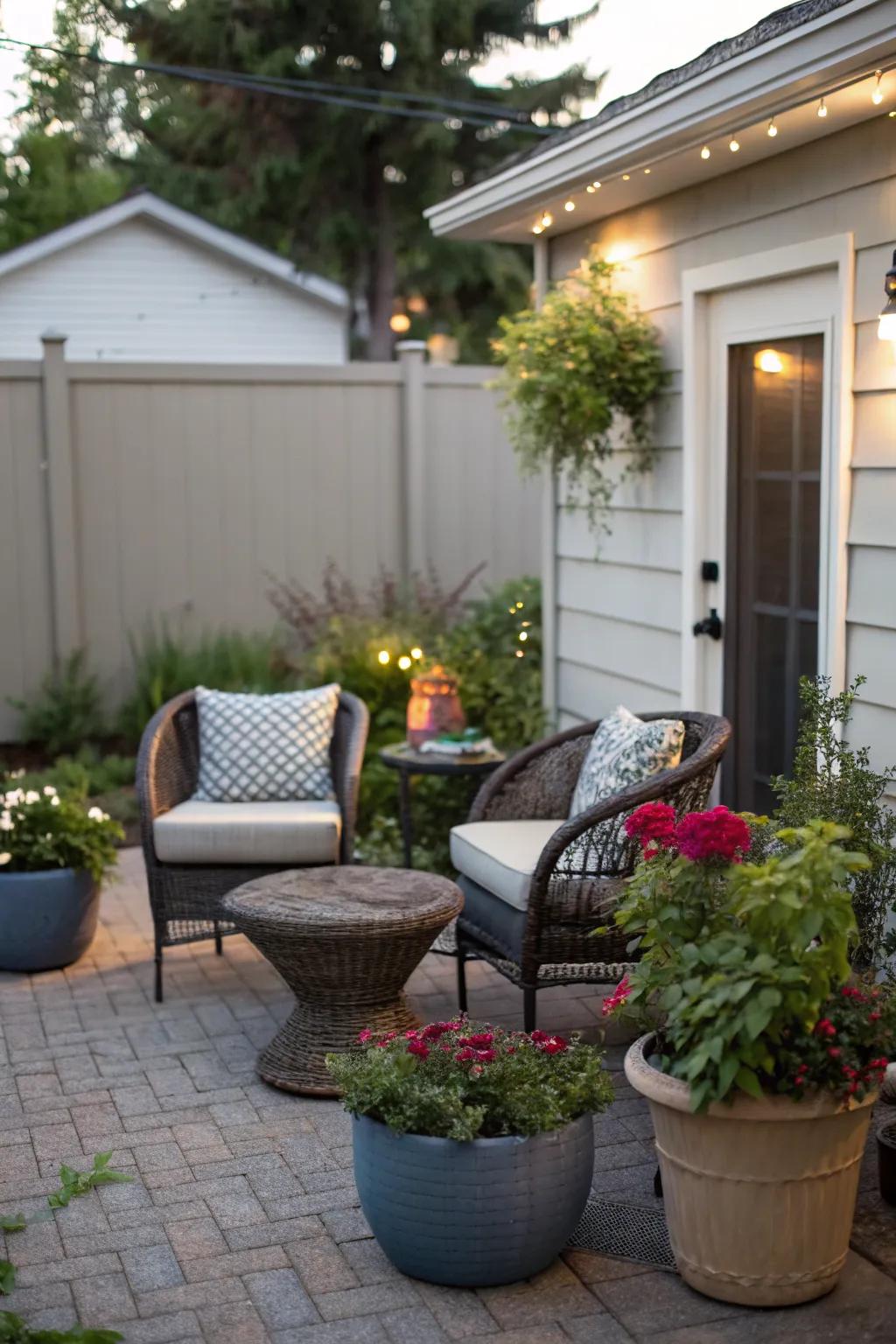 A cozy seating area makes your patio a personal retreat.