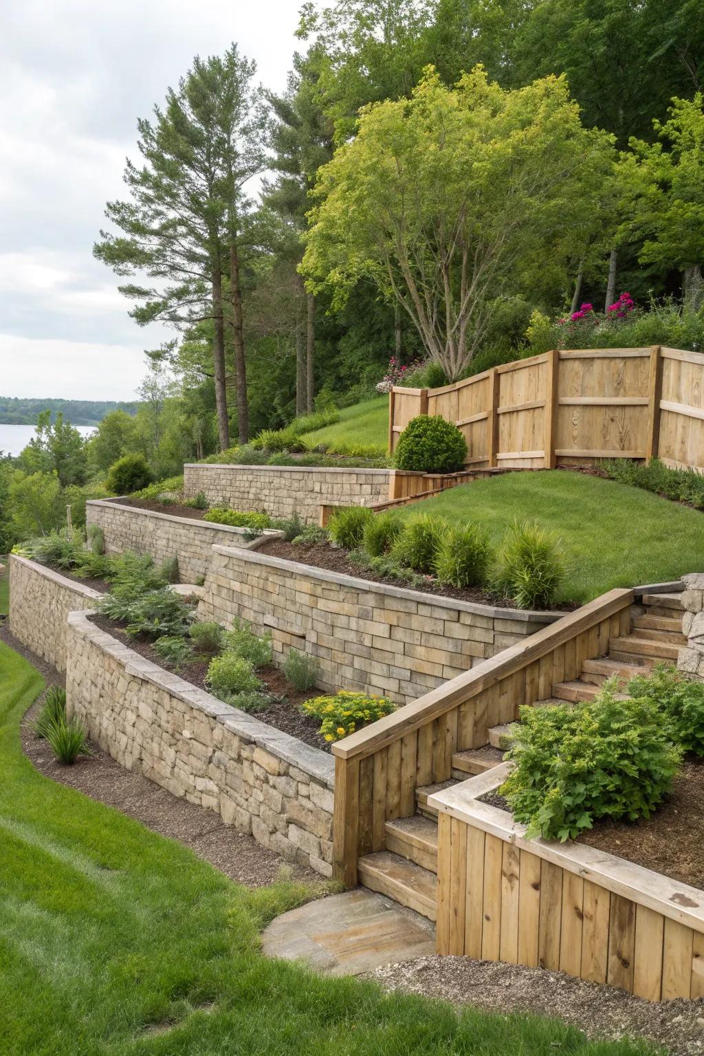 Retaining walls provide stability and charm.