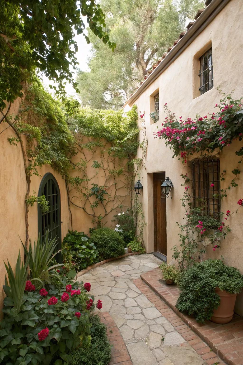 Stucco walls create a perfect backdrop for your courtyard.