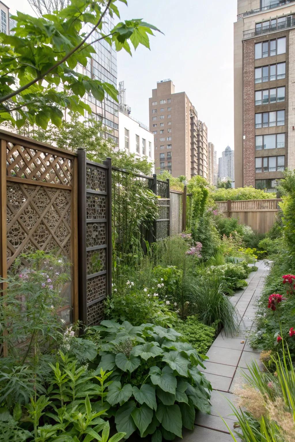 Enhance privacy with stylish screens and plants.