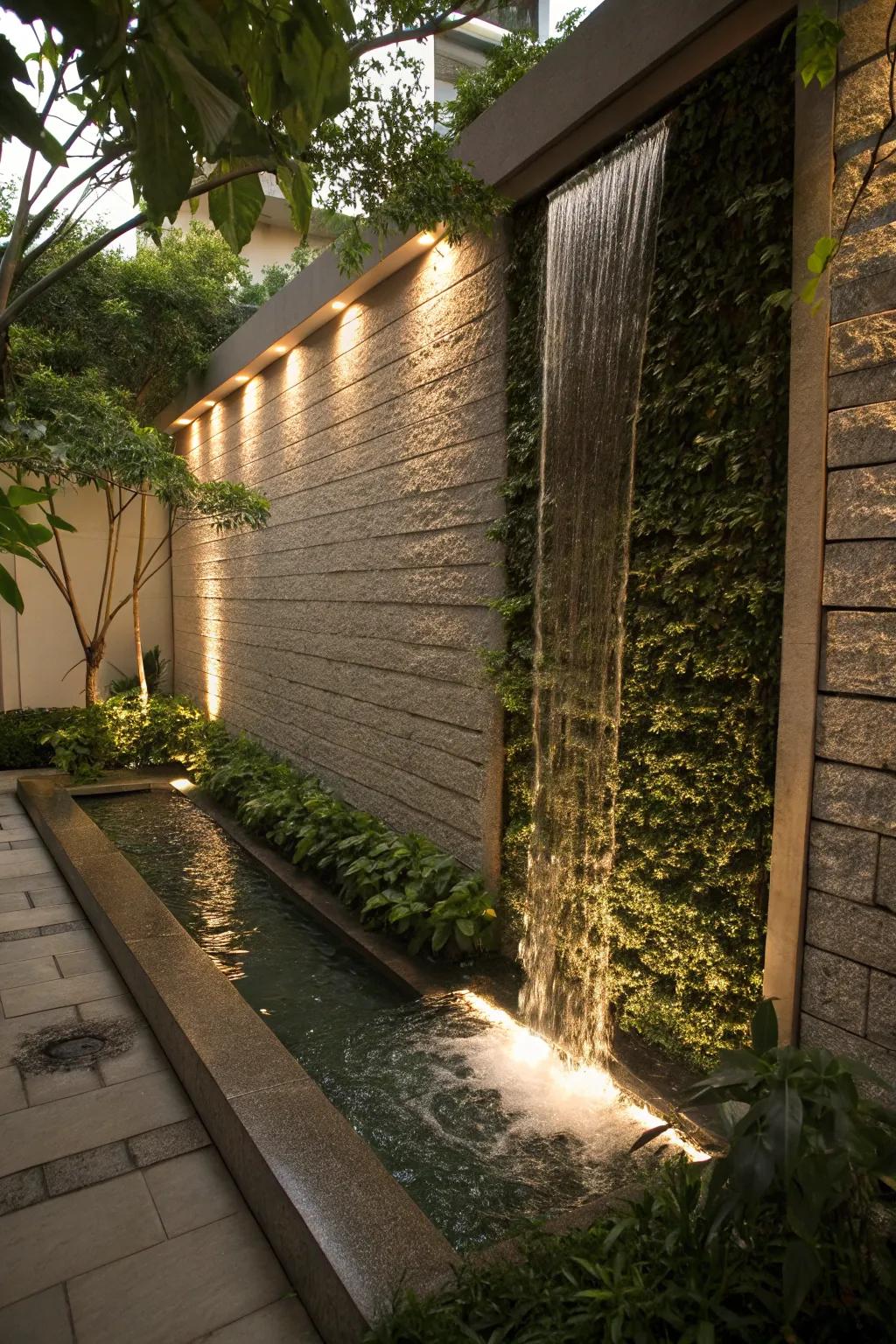 Vertical wall fountain bringing life to small spaces.