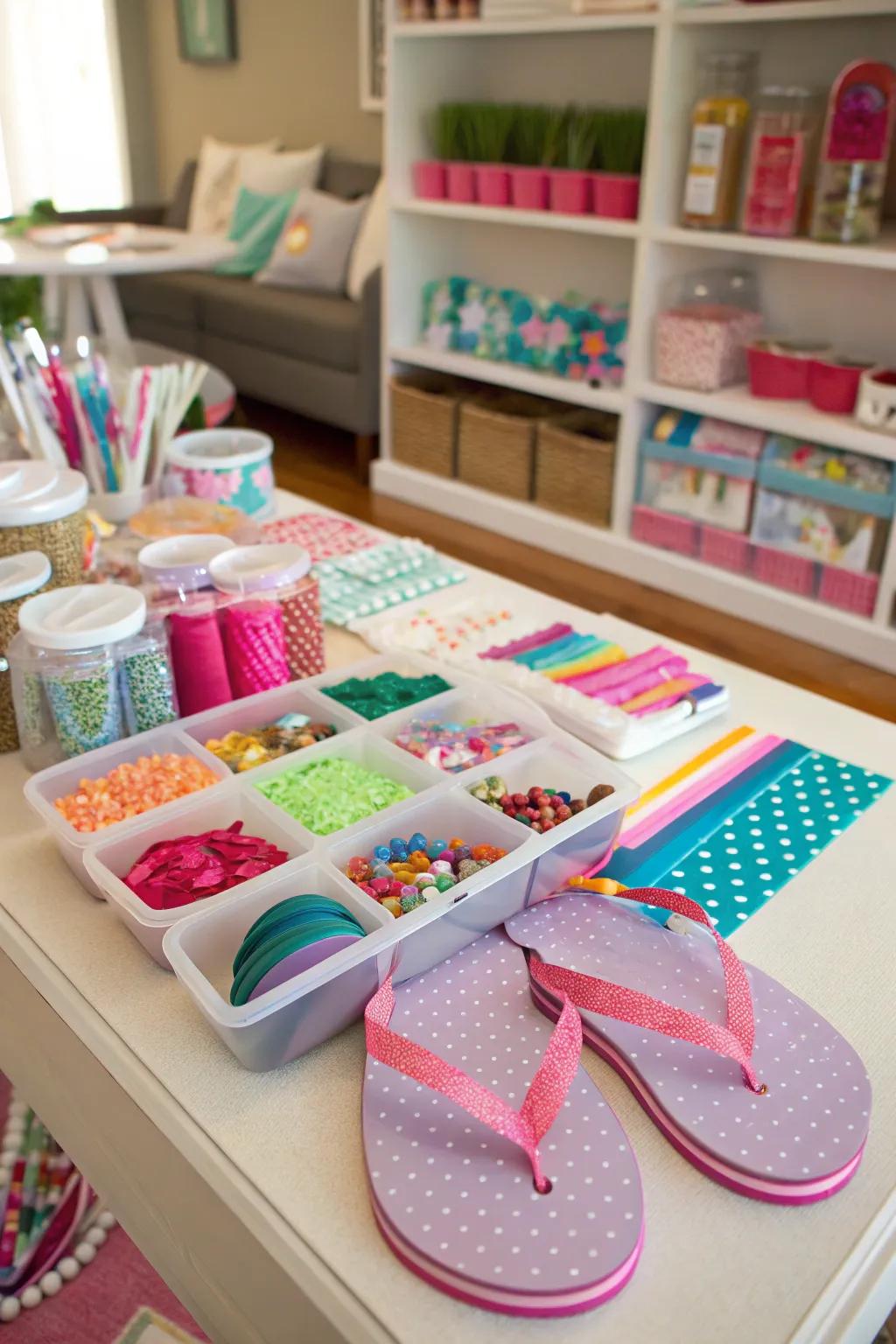 Craft personalized flip-flops for a memorable spa party.