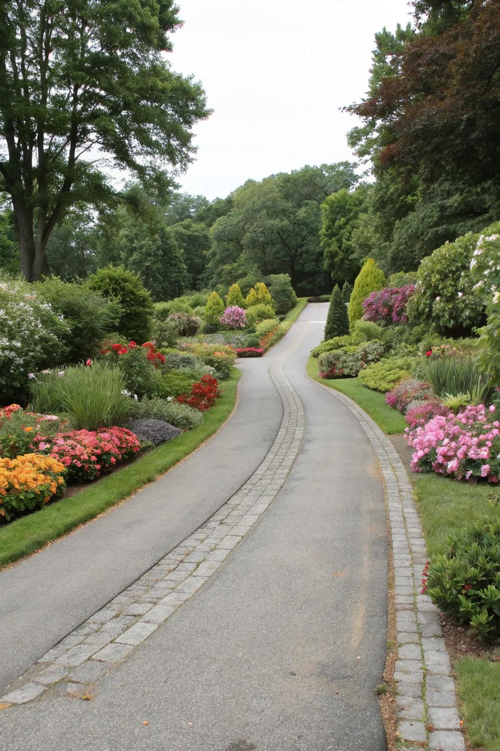 A garden median turns a driveway into a visual delight.