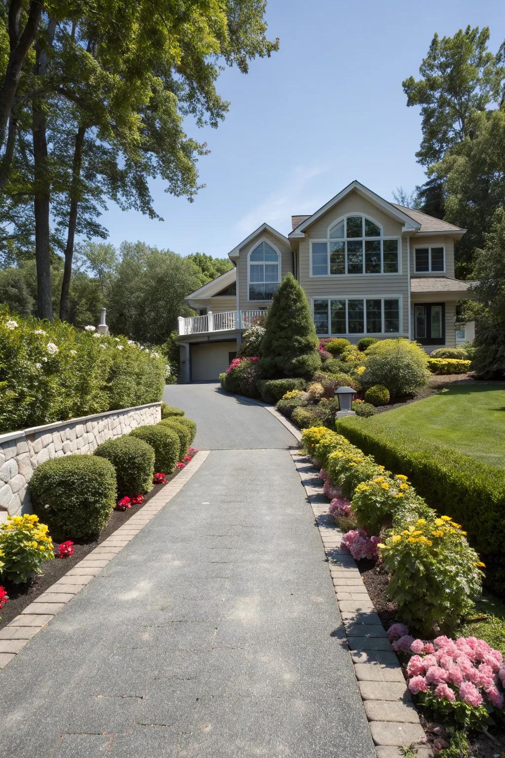An inviting driveway enhances the welcoming feel of a split-level home.