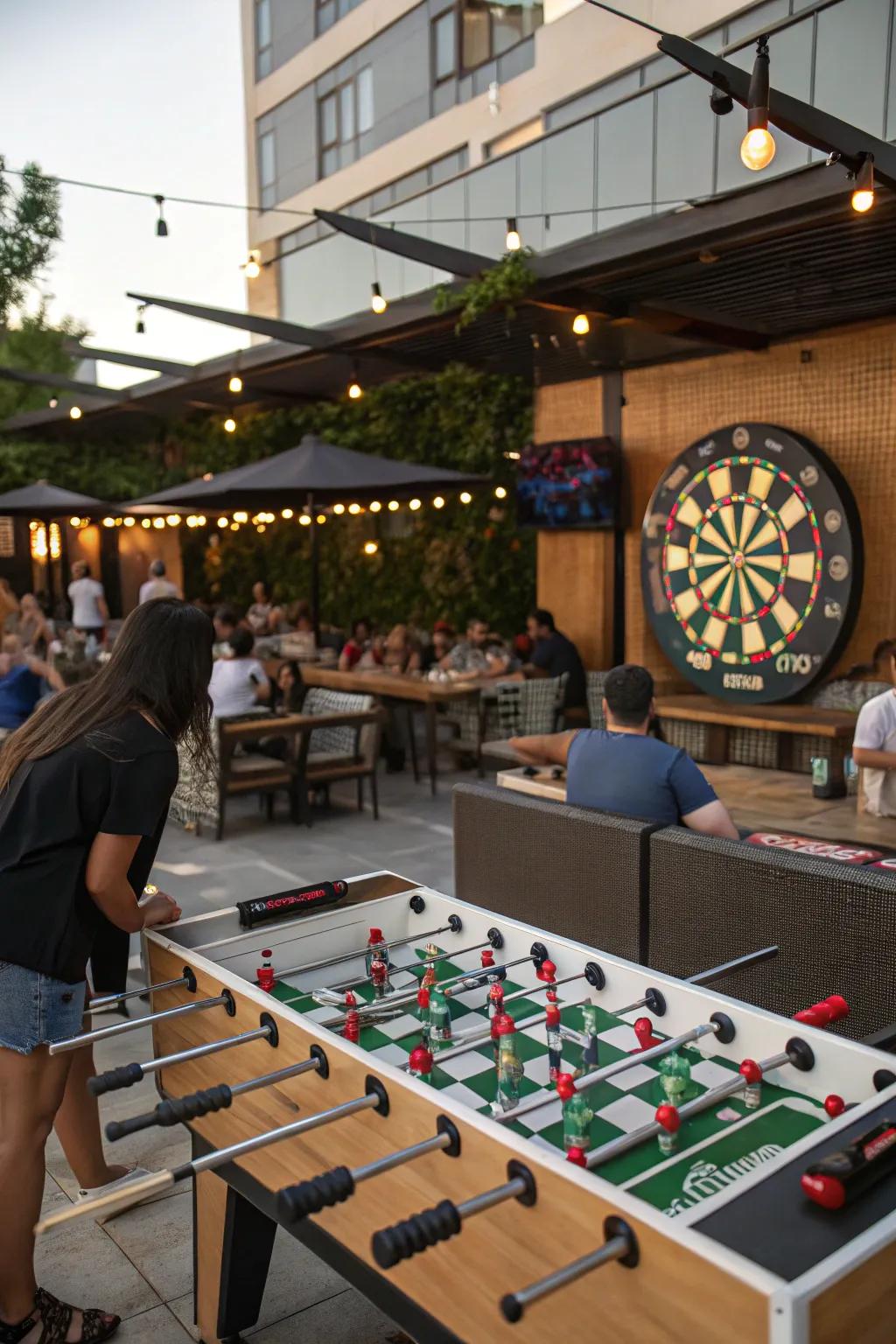 An outdoor game area keeping guests entertained.