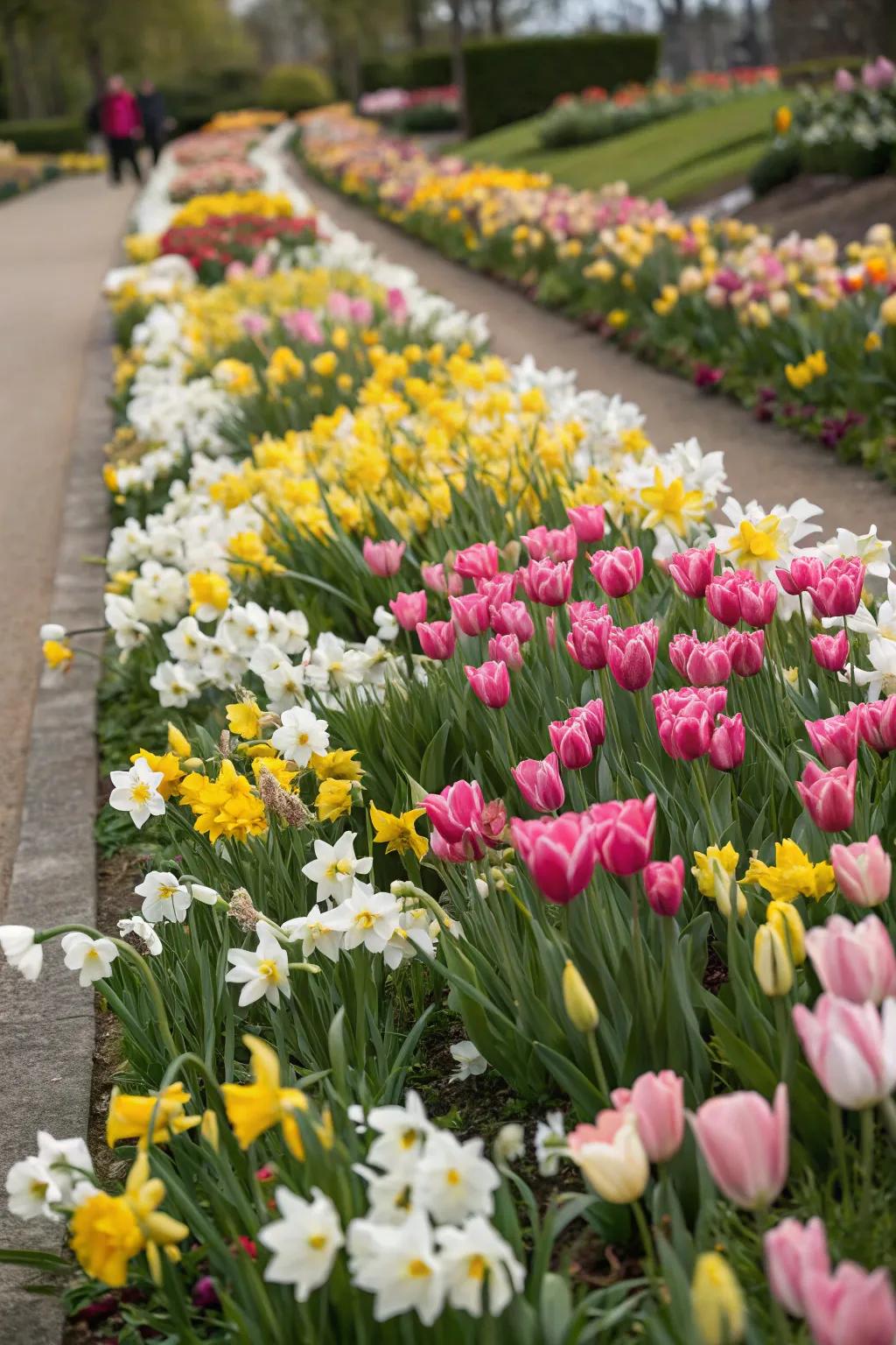 A creative floral mosaic of spring bulbs.