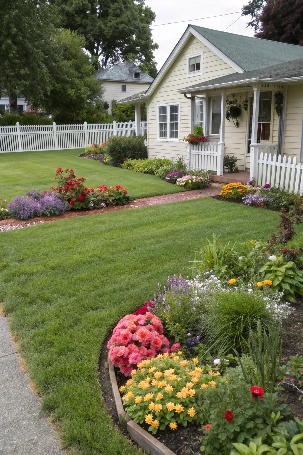A green lawn provides a fresh and inviting space.