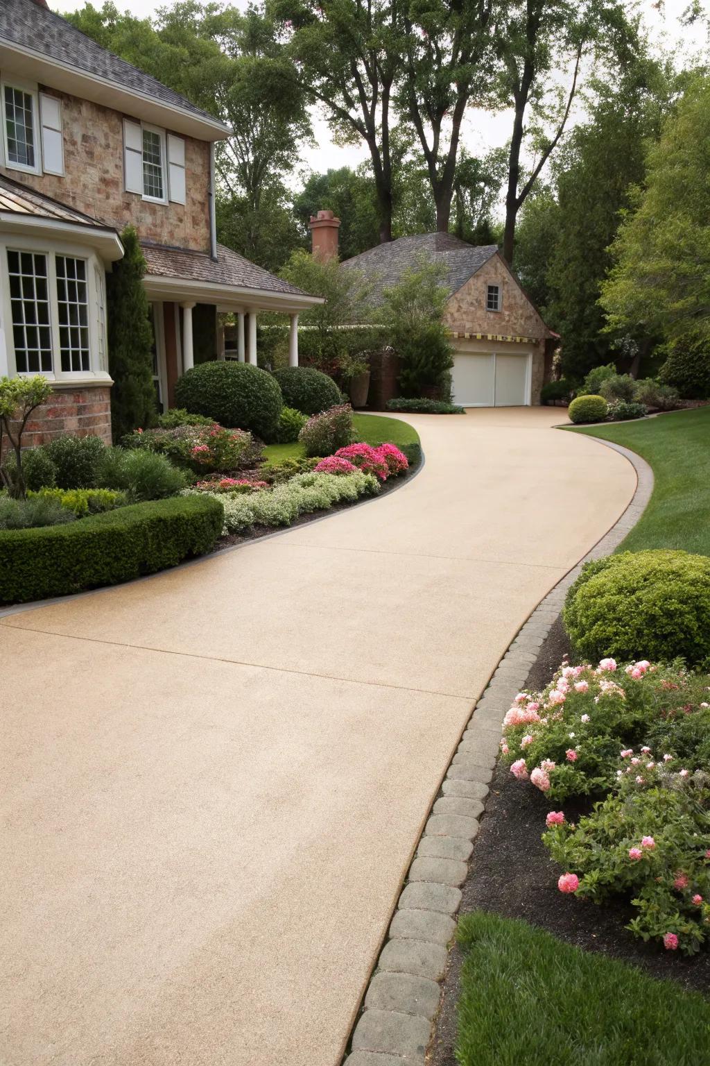 Subtle beige provides a timeless elegance to this suburban driveway.