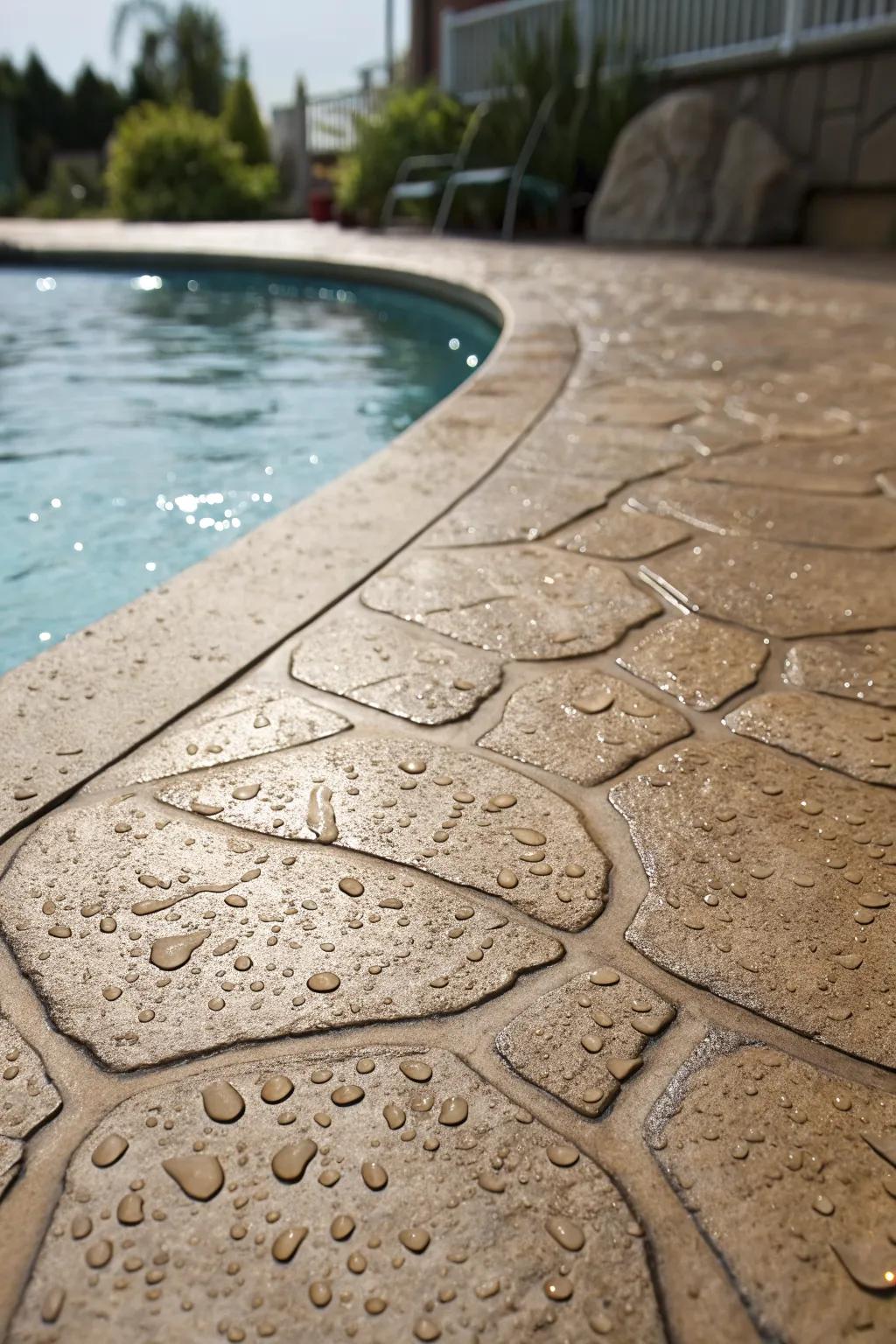 Textured finishes on stamped concrete add depth and interest.