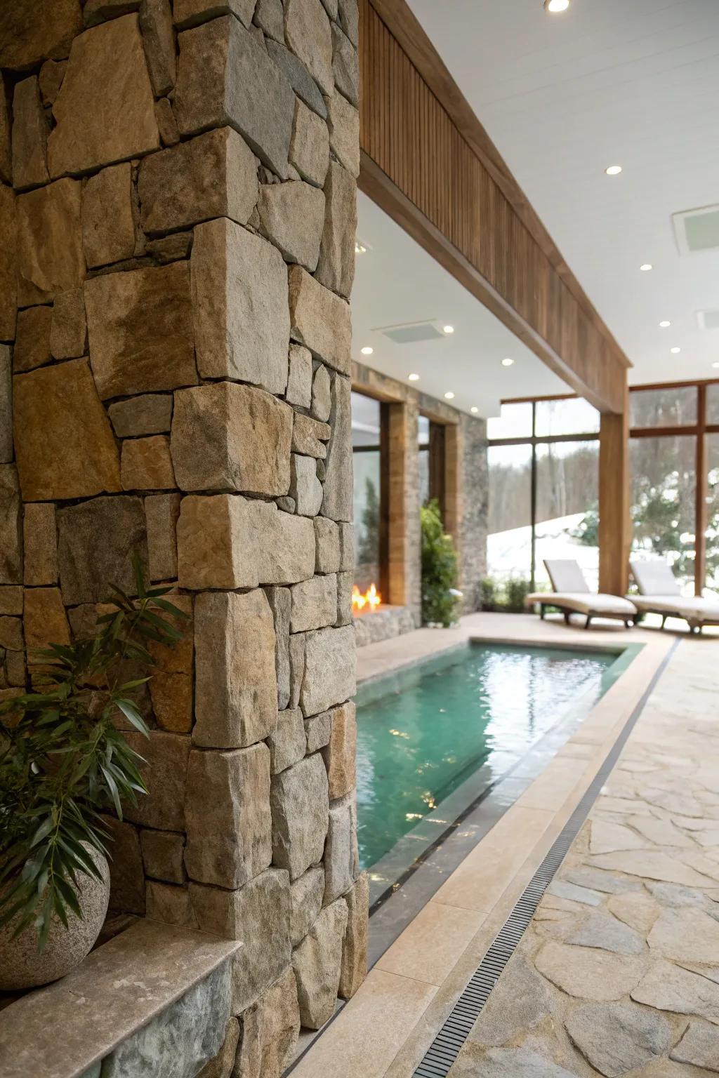 Stone cladding gives your spa a refined, cohesive appearance.