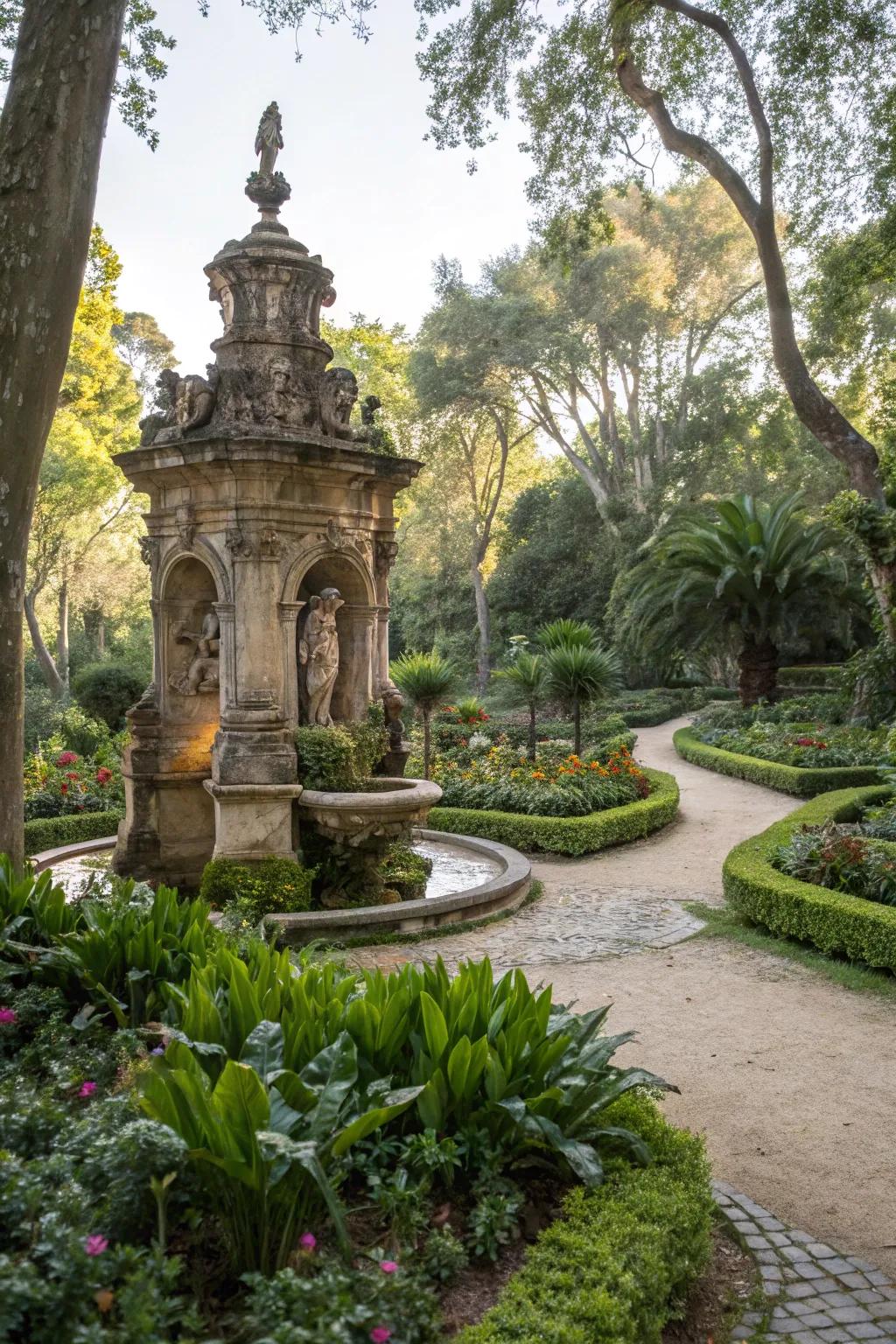 A striking stone sculpture bringing artistic flair to the garden.