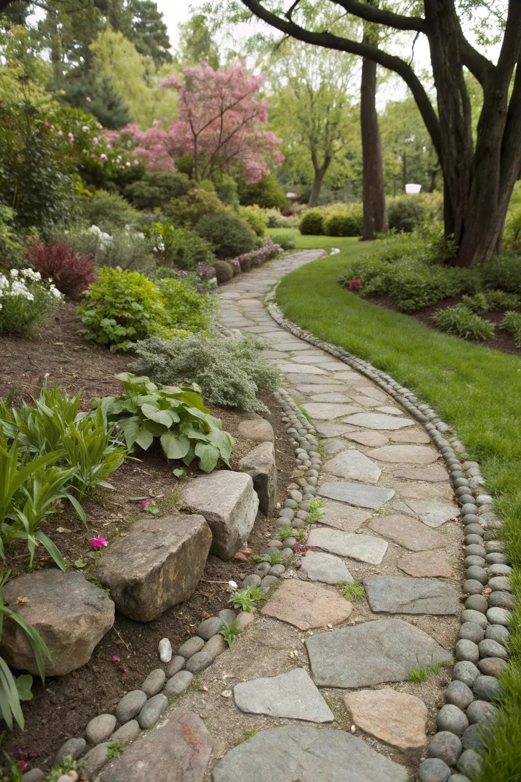 Seamless integration with plant-enhanced stone edging.