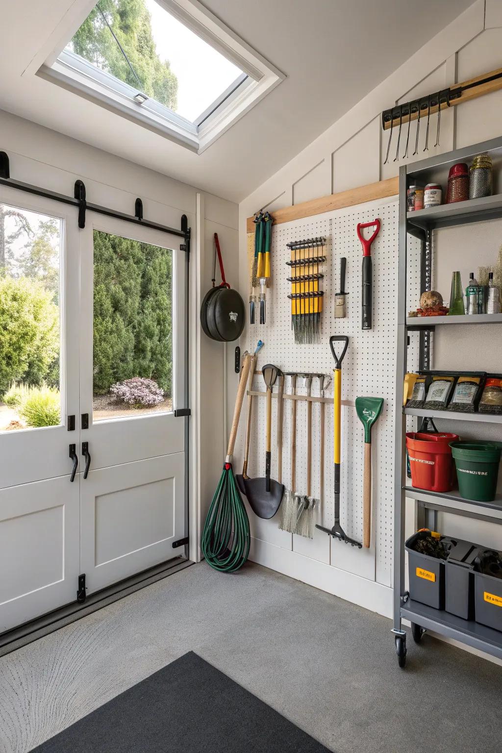 Combine garden and garage storage for seamless organization.