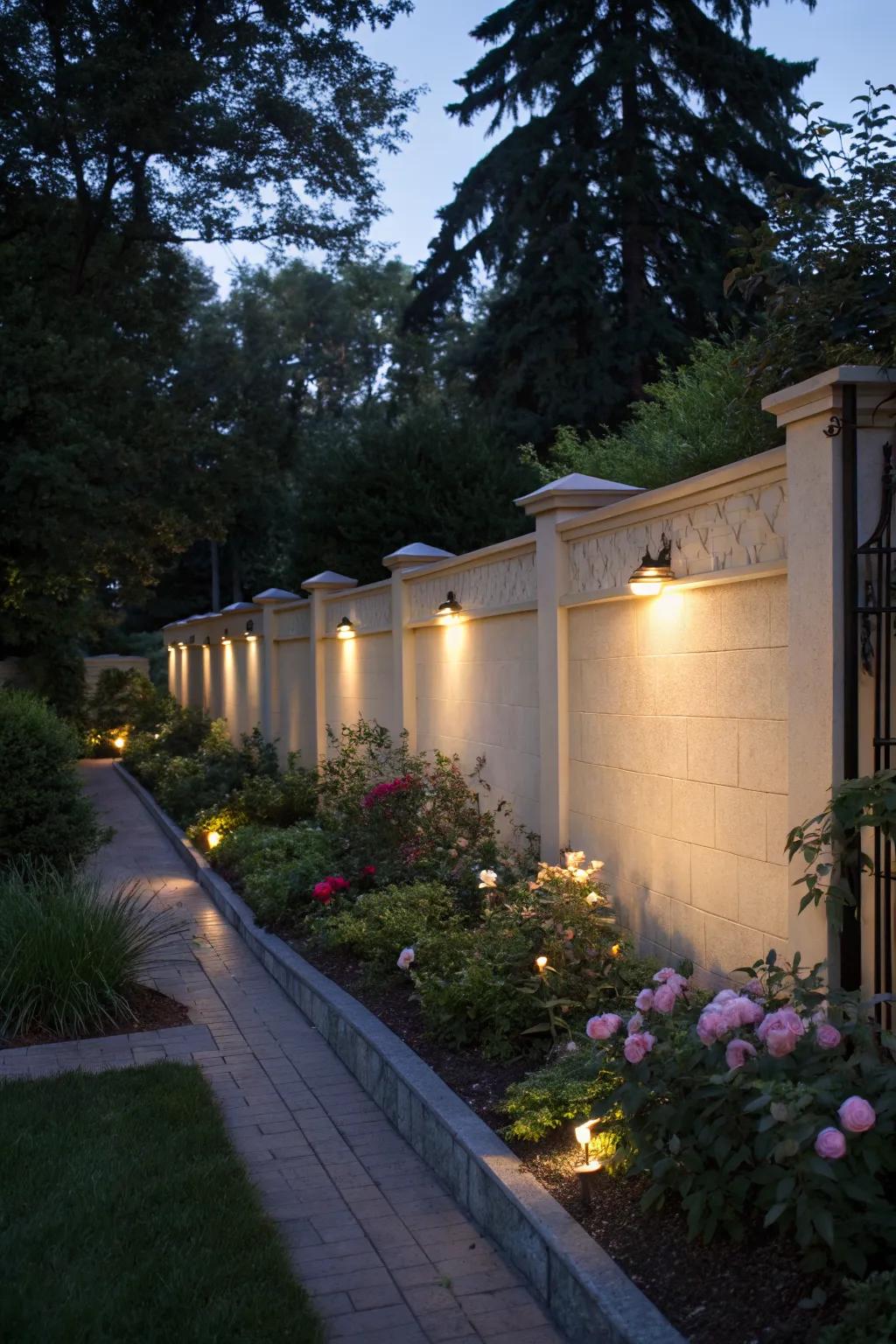 Stucco wall with elegant lighting for a magical evening ambiance.