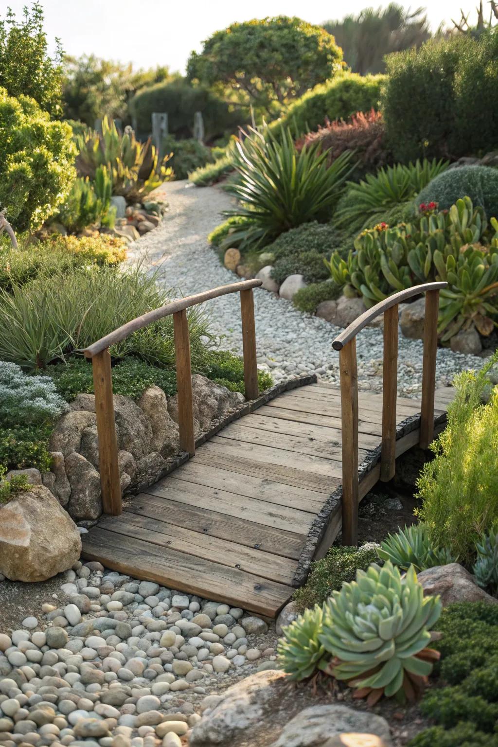 Miniature bridges create a playful element in your garden.