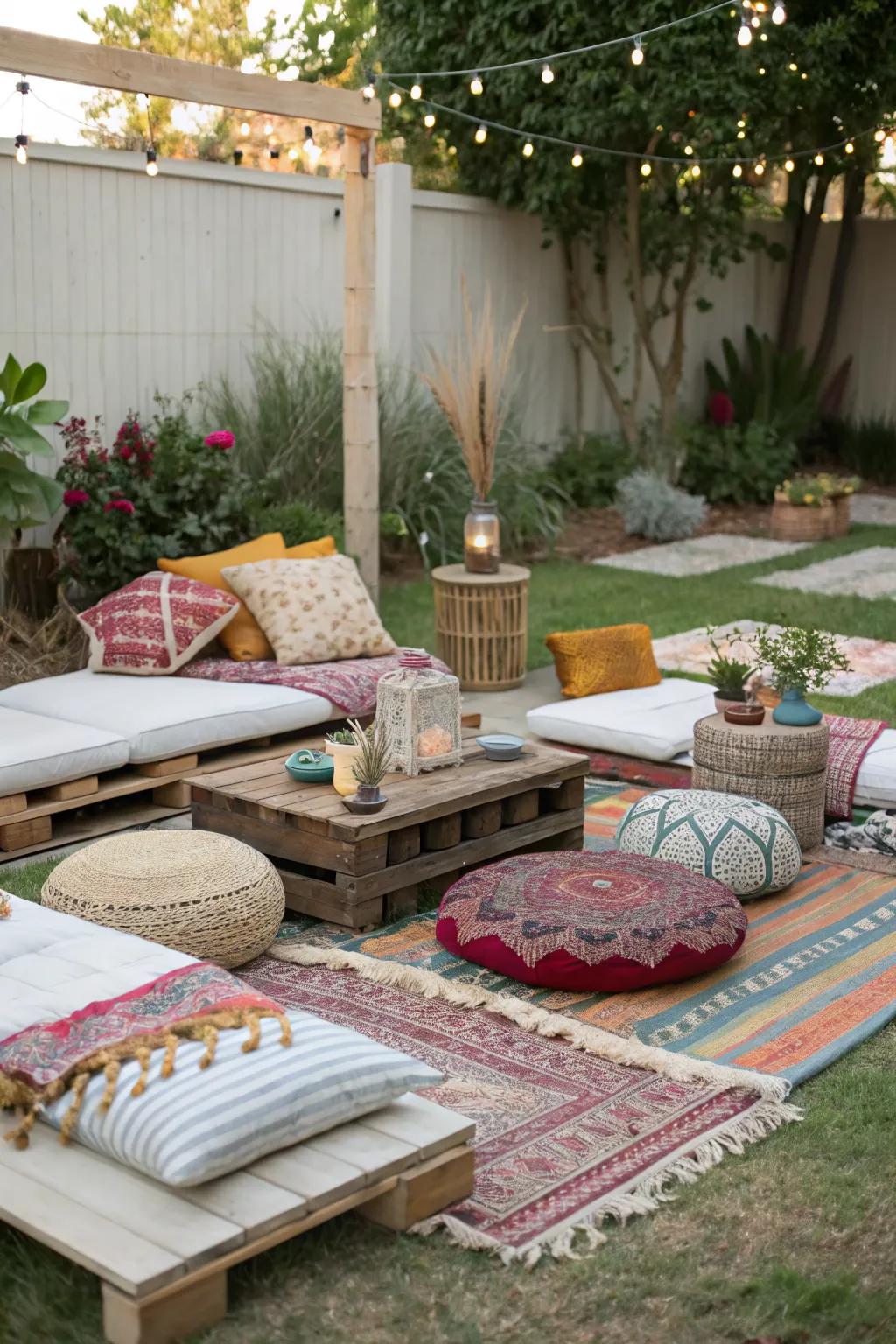 Relax in style with a bohemian lounge setting.