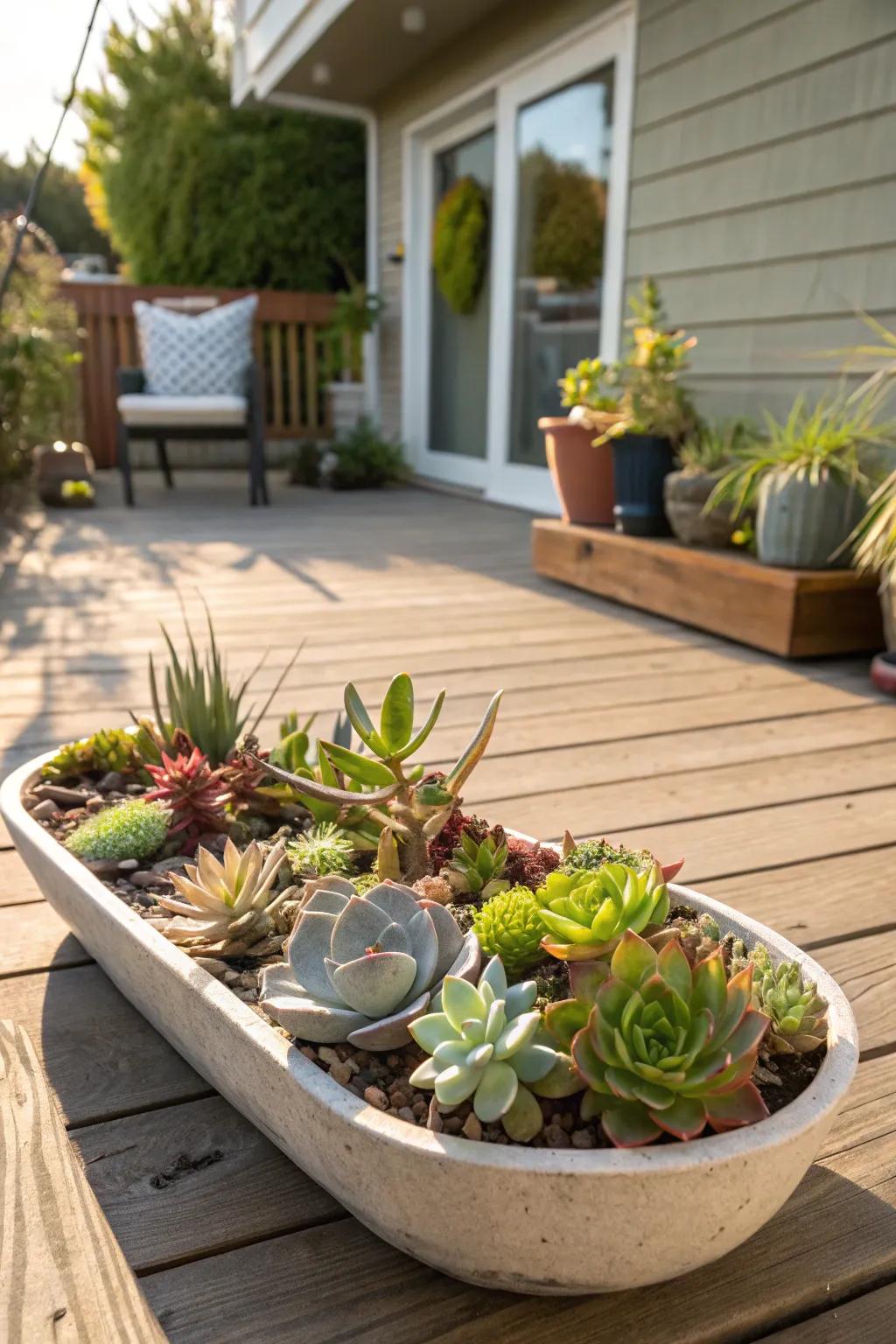 A mini succulent garden adds a surprising twist to summer planters.