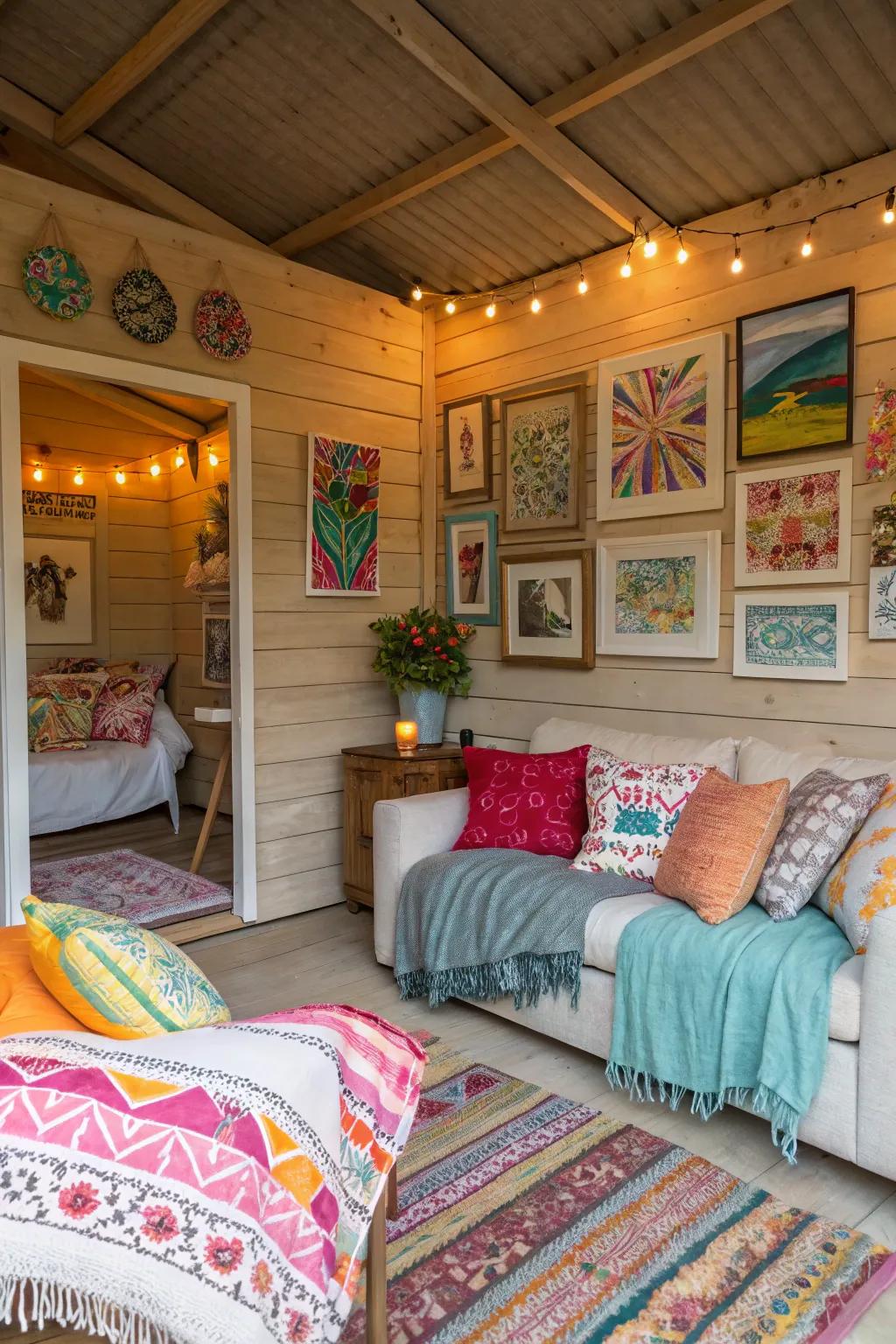 A summerhouse adorned with personal decorative touches.
