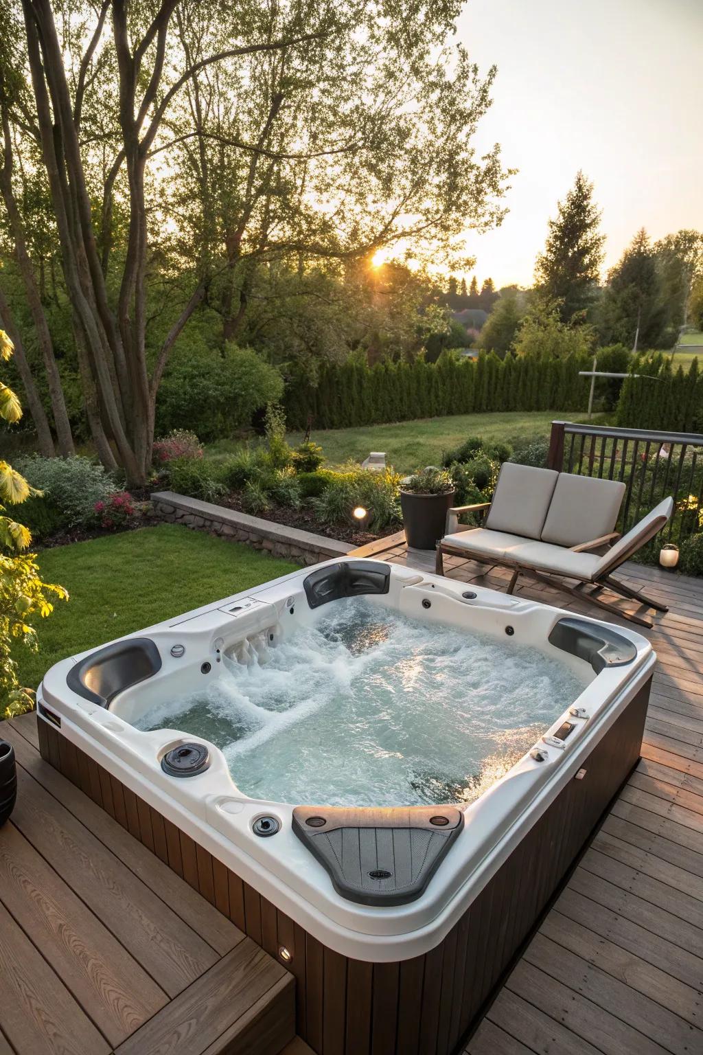 An ergonomic sunken hot tub designed for maximum comfort.