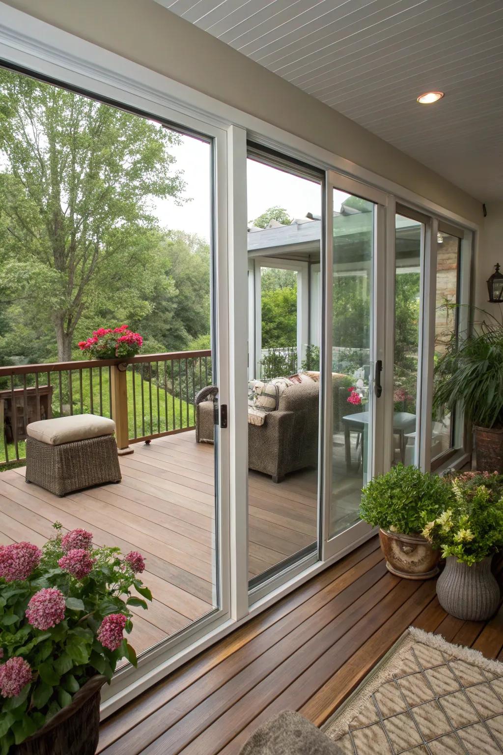 Sliding doors create a seamless indoor-outdoor flow.