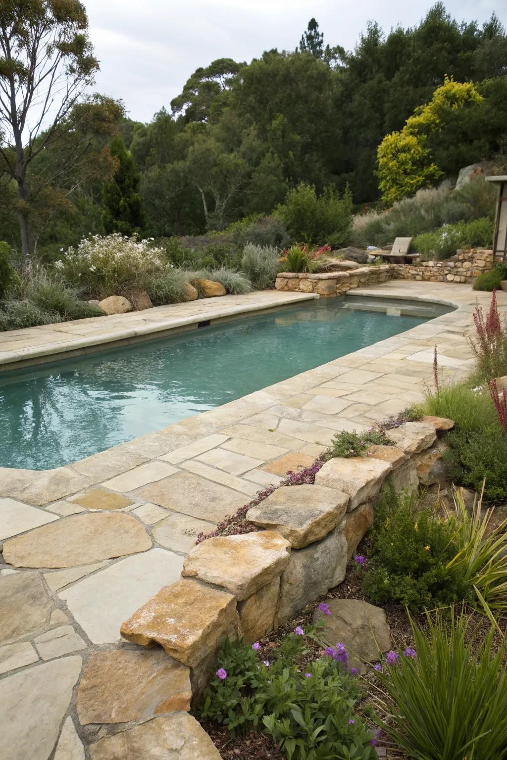 Sandstone coping brings a natural touch to your pool.