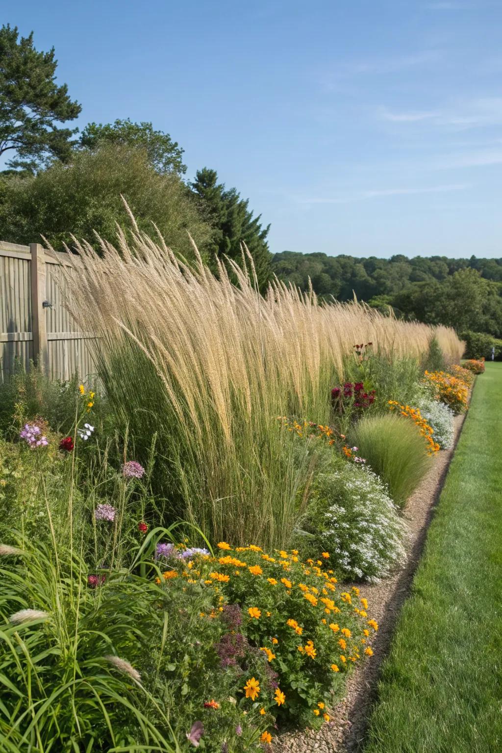 Tall grasses used to create a natural and sustainable living fence.